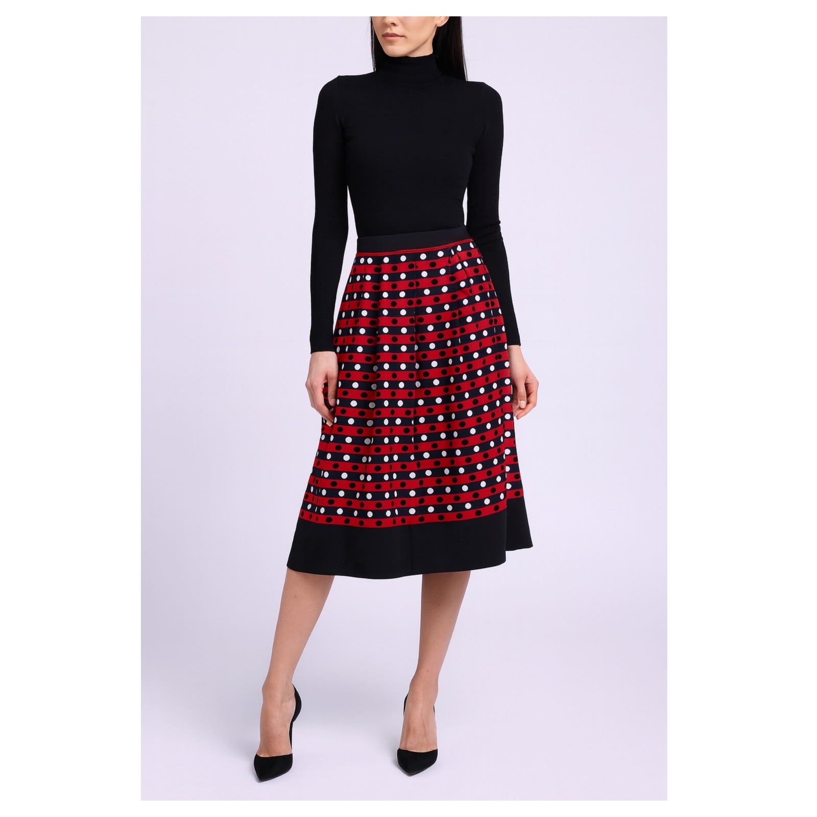 Vintage Saint Laurent Rive Gauche Midi Skirt Size 38 Red Black Polka Dot 80's